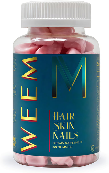 WEEM Hair Skin and Nails Gummies - Supports Healthy Hair - Vegan biotin Vitamins for Women & Men Supports Faster Hair Growth, Stronger Nails, Healthy Skin, Extra Strength